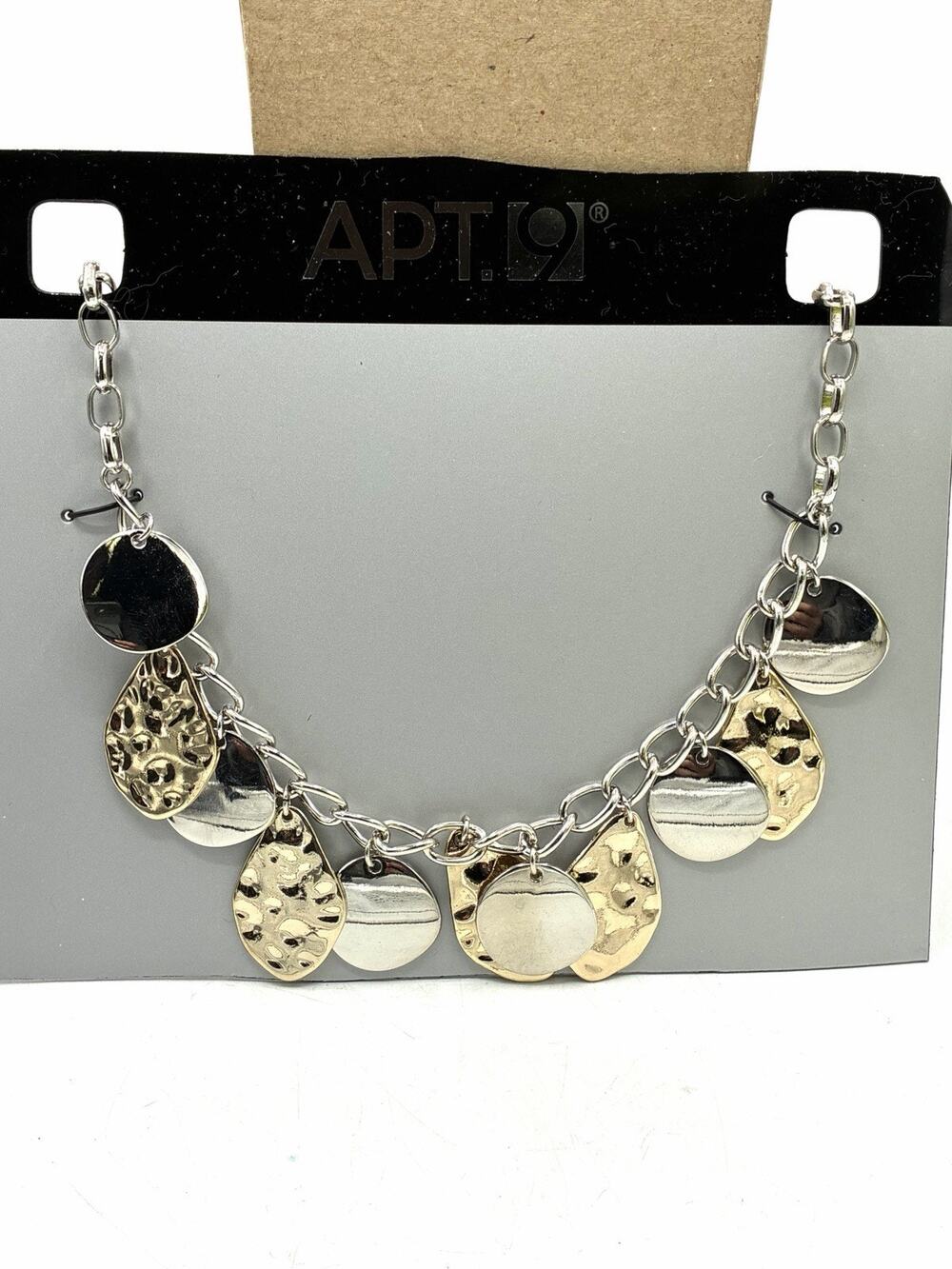 Apt 9 NOS Two Tone Disc Charm Bracelet Silver Gold Tone Hammered Drops